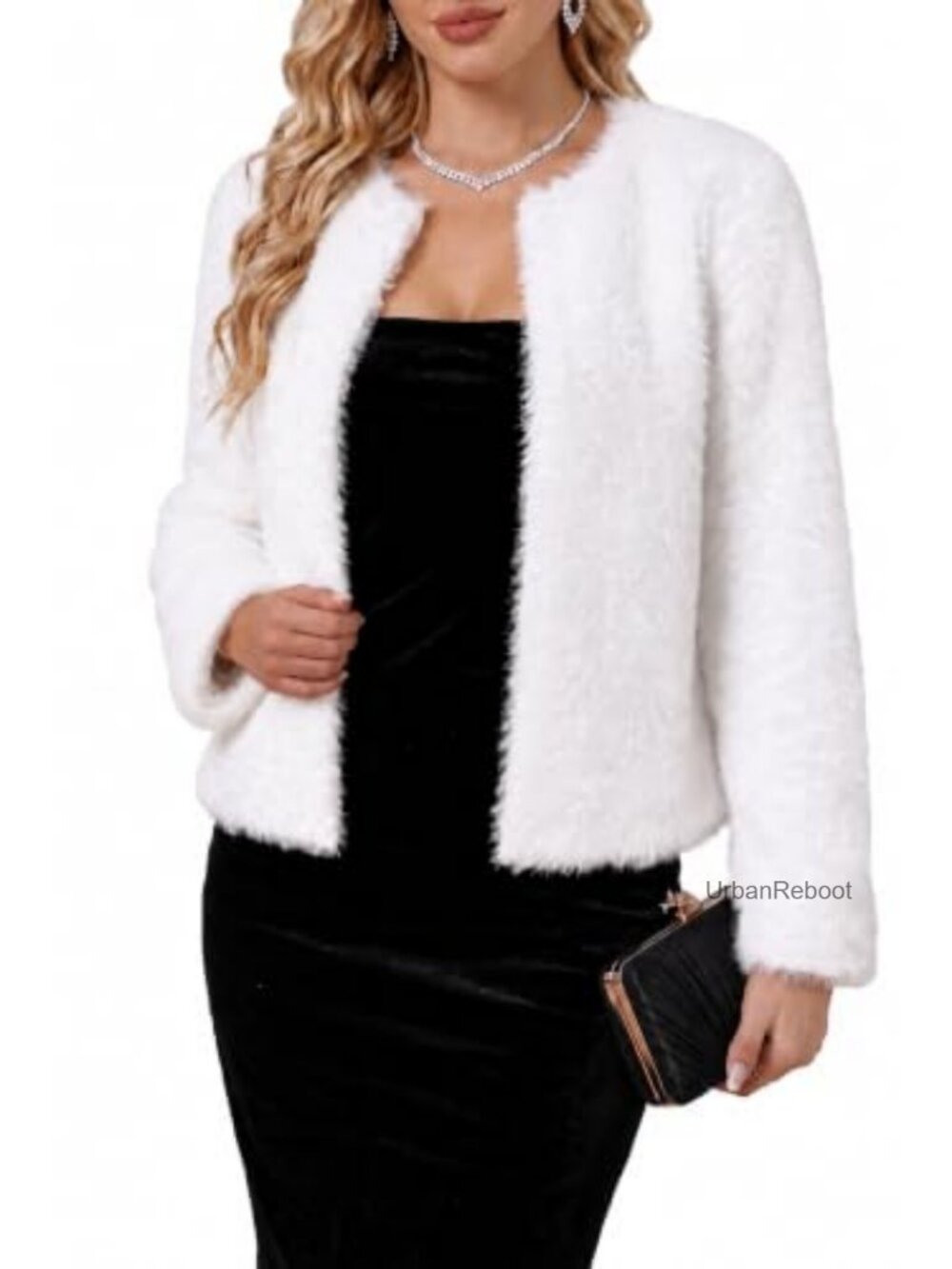 Wool Blend Faux Fur Open Front Cardigan Sweater Coat